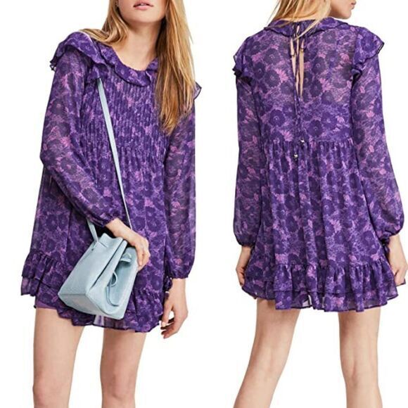 NEW Free People These Dreams purple Mini Dress, S - Picture 1 of 16